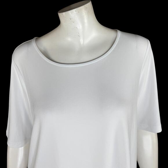 Susan Graver Modern Essentials Pet Liquid Knit Shirttail Tunic White L PETITE - Picture 3 of 13